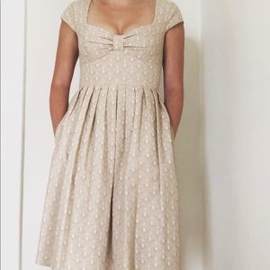 Beige Bow Tie Cap Sleeve Dress